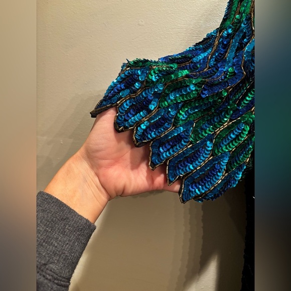 Vintage 100% silk beaded Elegant Black and Blue Sequin Dress stenay size 8 - Picture 13 of 16